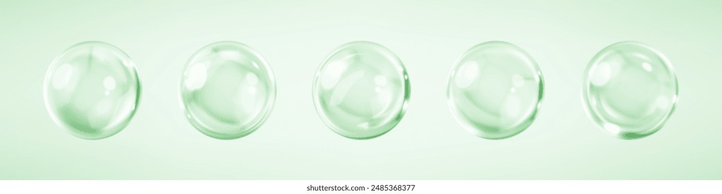 Collagen serum or cosmetic essence drops. Collagen serum bubbles. Concept skincare cosmetics solution. Vector 3d illustration