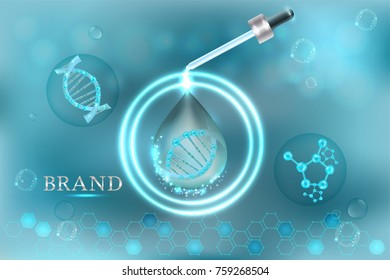 Collagen Serum drop with advertising background ready to use, luxury skin care ad. Illustration vector.