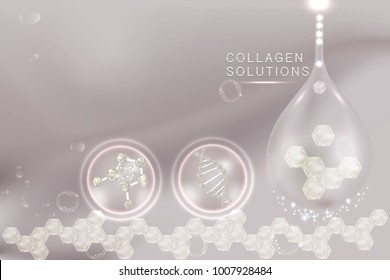 Collagen Serum drop, cosmetic advertising background ready to use, luxury hyaluronic acid skin care ad. illustration vector.