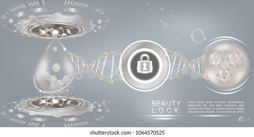 Collagen serum drop with cosmetic advertising background ready to use, technology concept skin care ad, illustration vector.