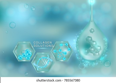 Collagen Serum drop, cosmetic advertising background ready to use, luxury skin care ad. Illustration vector.