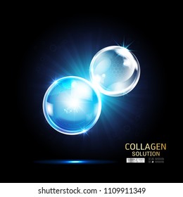 Collagen Serum Drop and Vitamin Background Vector Skin Care Cosmetic.