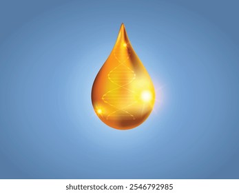 Gota de suero o esencia de colágeno aislada sobre fondo blanco. Diseño de cuidado de la piel de nutrición de tratamiento de belleza. Vector 3D. Gota de suero de colágeno aislado sobre fondo blanco en Vector 3D para el cuidado de la piel