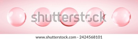 Collagen serum or essence drops on pink background. Pink collagen serum bubbles. Cosmetic essence. Concept skincare cosmetics solution. Vector 3d illustration