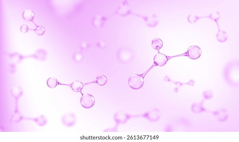 Collagen serum molecules on pastel lavender background. Beauty care and skincare concept. 3D vector illustration