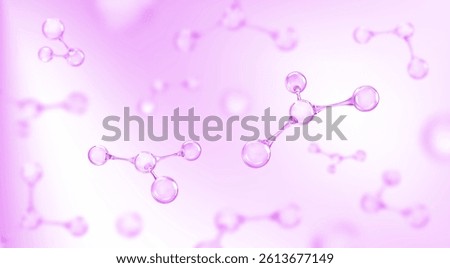 Collagen serum molecules on pastel lavender background. Beauty care and skincare concept. 3D vector illustration