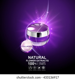 Collagen Serum Natural and Background Vector Skin Care Cosmetic concept.