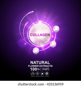 Concepto de Cosmética para el cuidado de la piel con vectores de fondo y de suero de colágeno.
