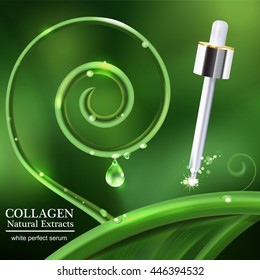 Collagen and Serum Natural Extracts White Product Background Concept Skin Care Cosmetic.
