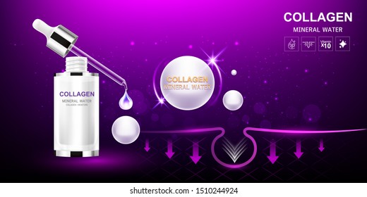 Collagen Serum Natural flower extracts and Background Vector Skin Care Cosmetic concept.