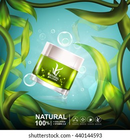 Collagen Serum Seaweed Extract  And Vitamin Underwater Background Concept Skin Care Cosmetic.