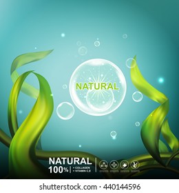 Collagen Serum Seaweed Extract  And Vitamin Underwater Background Concept Skin Care Cosmetic.