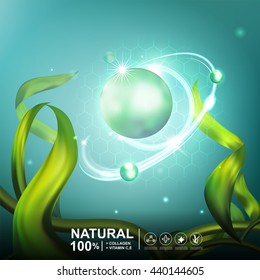 Collagen Serum Seaweed Extract  And Vitamin Underwater Background Concept Skin Care Cosmetic.