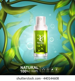 Collagen Serum Seaweed Extract  And Vitamin Underwater Background Concept Skin Care Cosmetic.