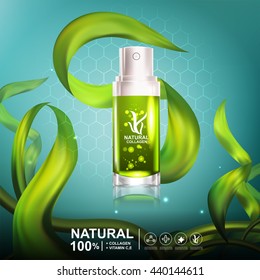 Collagen Serum Seaweed Extract  And Vitamin Underwater Background Concept Skin Care Cosmetic.