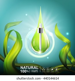 Collagen Serum Seaweed Extract  and Vitamin underwater Background Concept Skin Care Cosmetic.