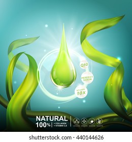 Collagen Serum Seaweed Extract  and Vitamin underwater Background Concept Skin Care Cosmetic.