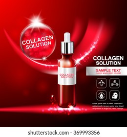 Collagen Serum Template, Concept Skin Care On Red Background.