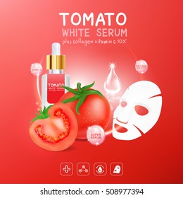 Collagen Serum Tomato Extract and Vitaminfor Skin Background Concept Skin Care Cosmetic.