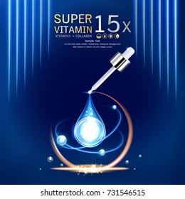 Collagen Serum Vector Background Cosmetics Products for Skin that needs Hydration and Relaxation. Helps to Protect the Skin from Sun Exposure by Extracting Vitamins.