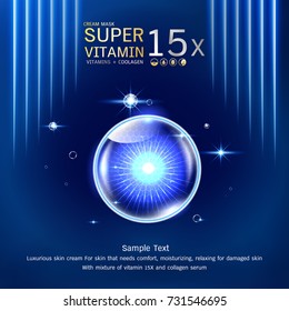 Collagen Serum Vector Background Cosmetics Products for Skin that needs Hydration and Relaxation. Helps to Protect the Skin from Sun Exposure by Extracting Vitamins.