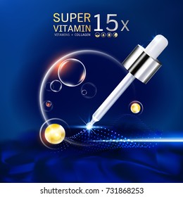 Collagen Serum Vector Background Cosmetics Products for Skin that needs Hydration and Relaxation. Helps to Protect the Skin from Sun Exposure by Extracting Vitamins.