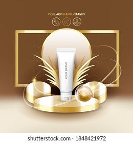 Collagen Serum and Vitamin Background Concept Skin Care Cosmetic Poster.