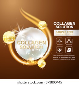 Collagen Serum and Vitamin Background Concept Skin Care Cosmetic.