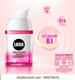 Collagen Serum and Vitamin Background Concept Skin Care Cosmetic.Healthy White Lotion