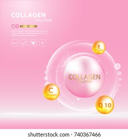 Collagen serum and vitamin background concept skin care cosmetics solution vector design.