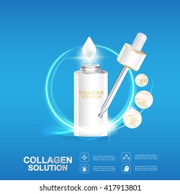 Collagen Serum and Vitamin Background Vector Concept Skin Care Cosmetic.