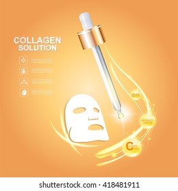 Collagen Serum and Vitamin Background Vector Skin Care Cosmetic.