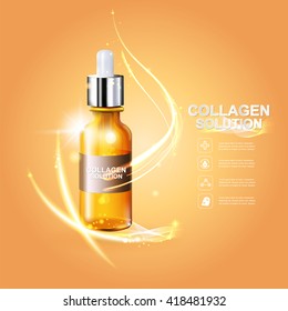 Collagen Serum and Vitamin Background Vector Skin Care Cosmetic.