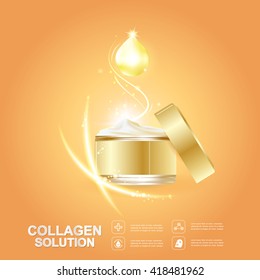 Collagen Serum and Vitamin Background Vector Skin Care Cosmetic.