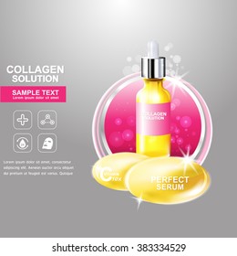 Collagen Serum and Vitamin Beauty Concept Skin Care Cosmetic.