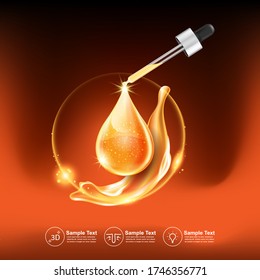 Collagen Serum and Vitamin with Orange Extract Vector Template for Skincare or Cosmetic Products Background.
