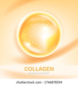 Collagen Serum and Vitamin with Orange Extract Vector Template for Skincare or Cosmetic Products Background.