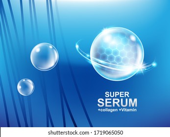 Collagen Serum or Vitamin Power Ball Background Concept Skin Care Cosmetic.