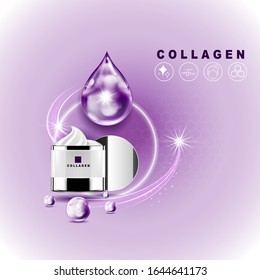 Collagen Serum or Vitamin Vector Background Template for Skin Care Cosmetic Products.
