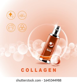 Collagen Serum or Vitamin Vector Background Template for Skin Care Cosmetic Products.