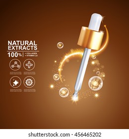 Collagen Serum and Vitamin Vector Concept Background for Skin Care Cosmetic.