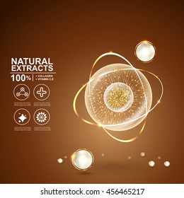 Colágeno Soro e Vitamina Vector Conceito Fundo para Cuidados com a Pele Cosméticos.