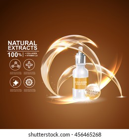 Collagen Serum and Vitamin Vector Concept Background for Skin Care Cosmetic.