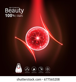 Collagen and Serum Vitamin Vector on Red Background for Skin Care Products.