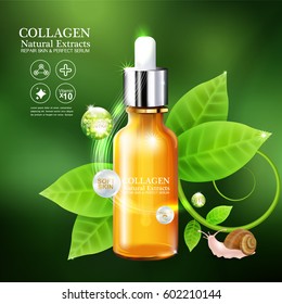 Collagen or Serum and Vitamins Template for Cosmetic Packaging Design. 