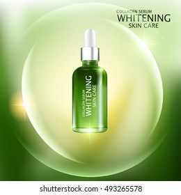 Collagen Serum whitening Concept Skin Care Cosmetic. Green background.