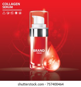 Collagen Skin Care Red Serum Vector Illustration