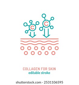 Collagen for skin line icon. Connective tissue protein pictogram. Elastin production sign. Editable stroke. Medical symbol in outline style. Wellness concept. Vector illustration on a white background