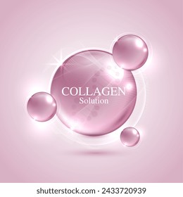 Collagen solution and DNA on a pink background. vitamin solution complex with chemical formula from nature. beauty treatment nutrition skin care design. medical and scientific concepts. vector design.