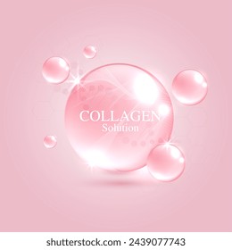 Collagen solution and DNA on a pink background. vitamin solution complex with chemical formula from nature. beauty treatment nutrition skin care design. medical and scientific concepts. vector design.